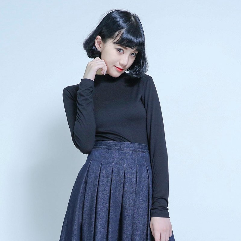 SU:MI said Cozy 高领弹性修身上衣_5AF004_黑 - 女装上衣 - 棉．麻 黑色