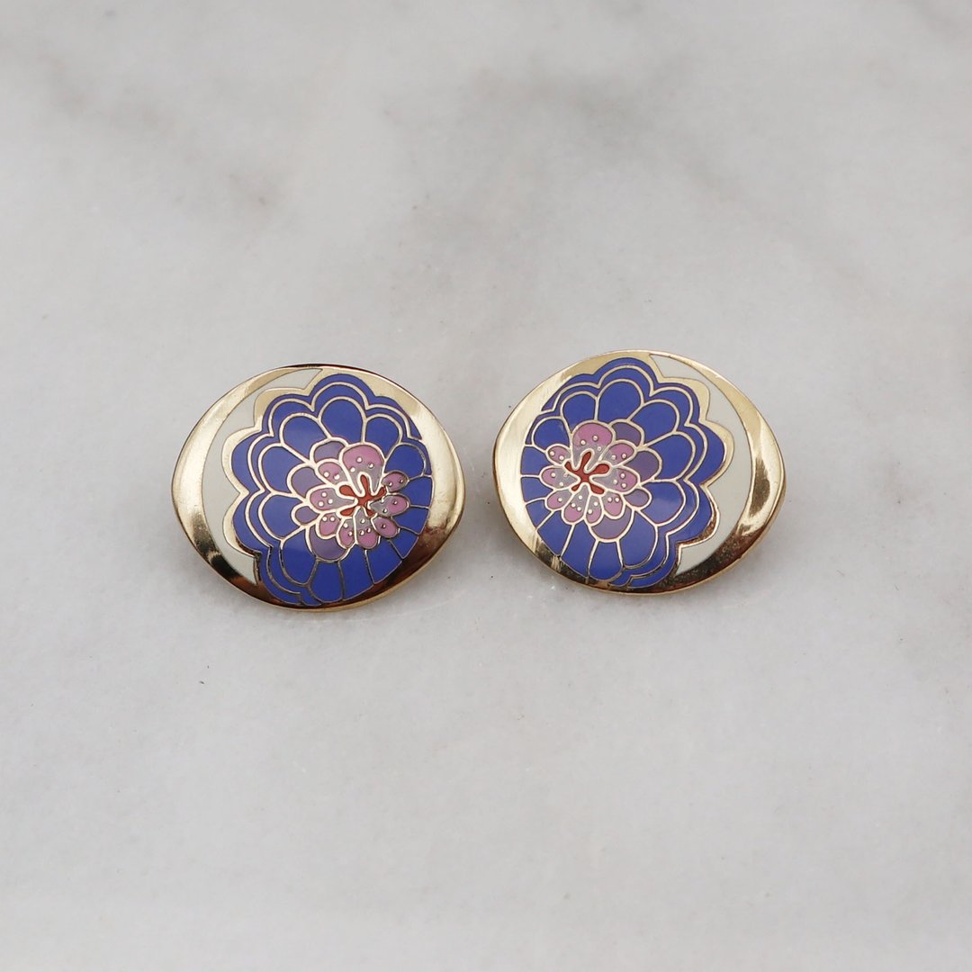 南瓜Vintage。Laurel Burch 1980s 手工 珐琅 针式 耳环 - 耳环/耳夹 - 珐琅 