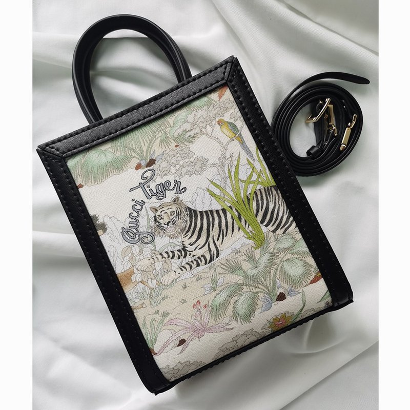 全手缝真皮手提袋 牛皮斜挎包 handmade gucci防尘袋改造琴谱包 - 侧背包/斜挎包 - 真皮 黑色