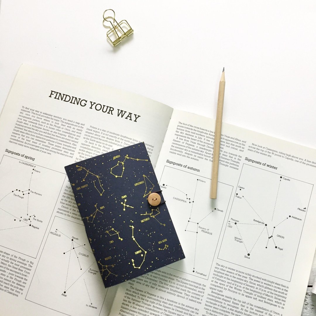 A6- Gold Foil Constellation Notebook - 笔记本/手帐 - 纸 黑色