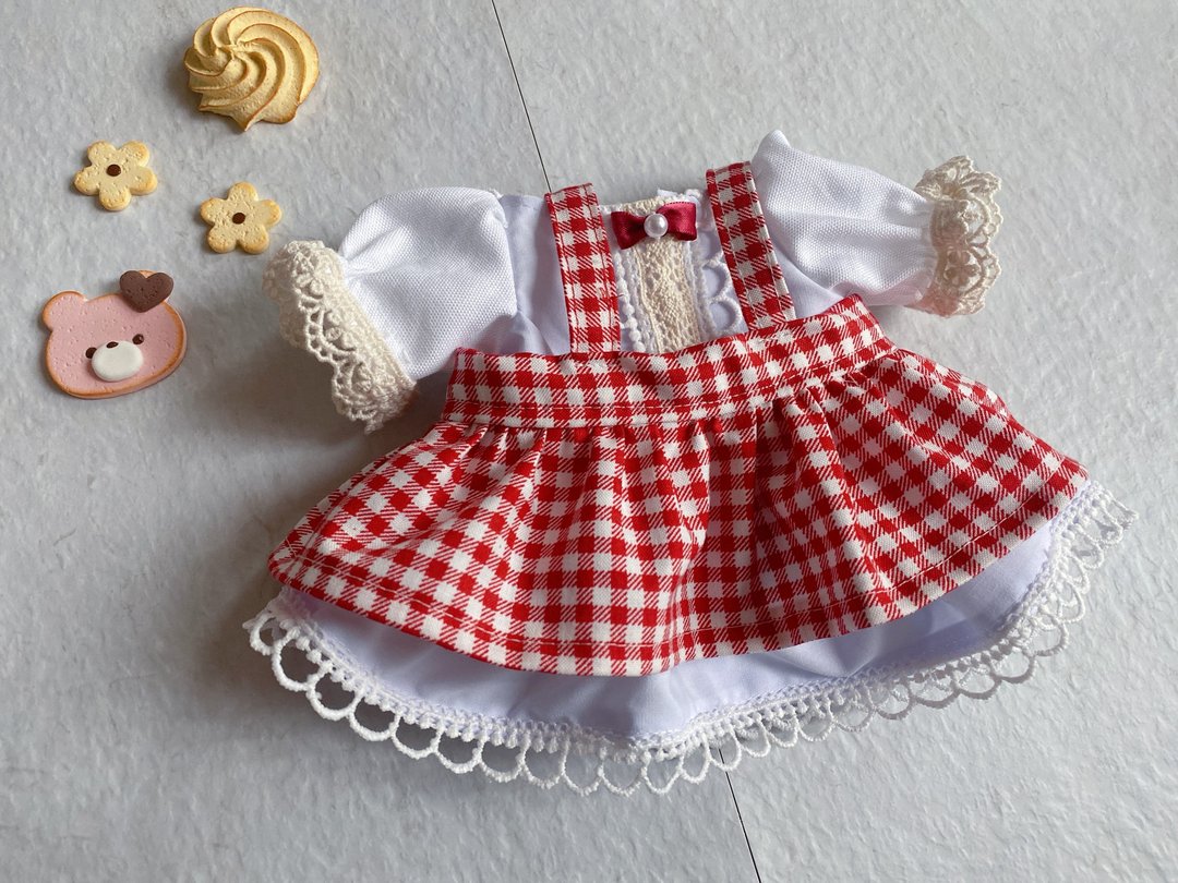 Kero Kero Cafe 店员制服・红格纹 - 玩具/玩偶 - 棉 红色