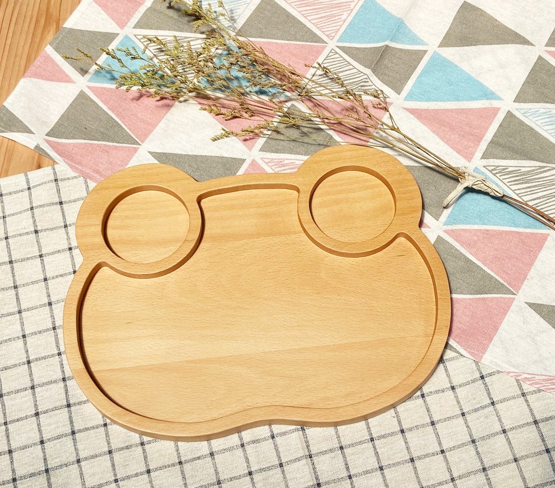 原木木作可爱动物餐盘 - 青蛙款 - 浅碟/小碟子 - 木头 咖啡色
