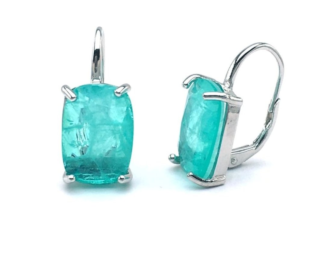 Paraiba Tourmaline Earrings, Elegant Paraiba Tourmaline Silver Earrings - 耳环/耳夹 - 其他金属 银色