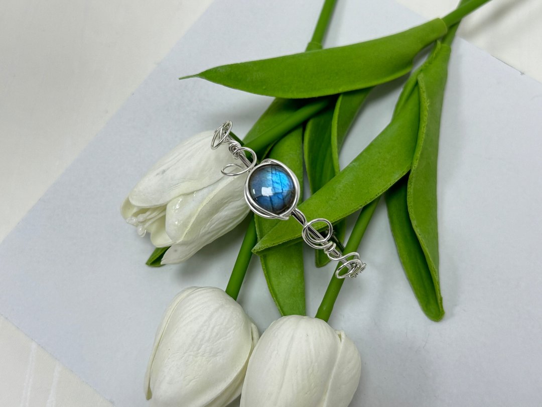 wire wrapping 拉长石 铜线 绕线 手环 - 项链 - 铜/黄铜 蓝色
