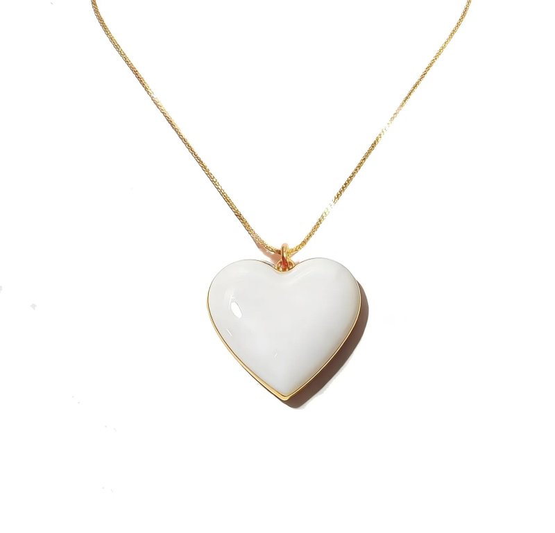 随心而行 • 爱心双面项链 /白&蓝色 - 项链 - 珐琅 白色