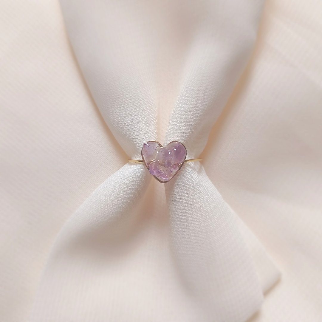 petit heart ring 天然石爱心戒指 NO.07 ( 紫水晶・自由尺寸 ) - 戒指 - 石头 紫色
