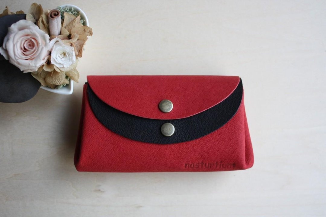 Small pigskin wallet red x black - 皮夹/钱包 - 真皮 红色