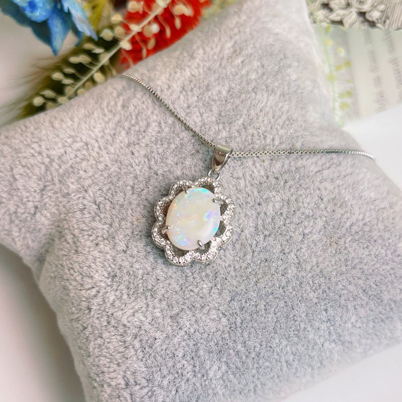 多色游彩/天然蛋白石-高游彩白欧泊项链 - 项链 - 宝石 