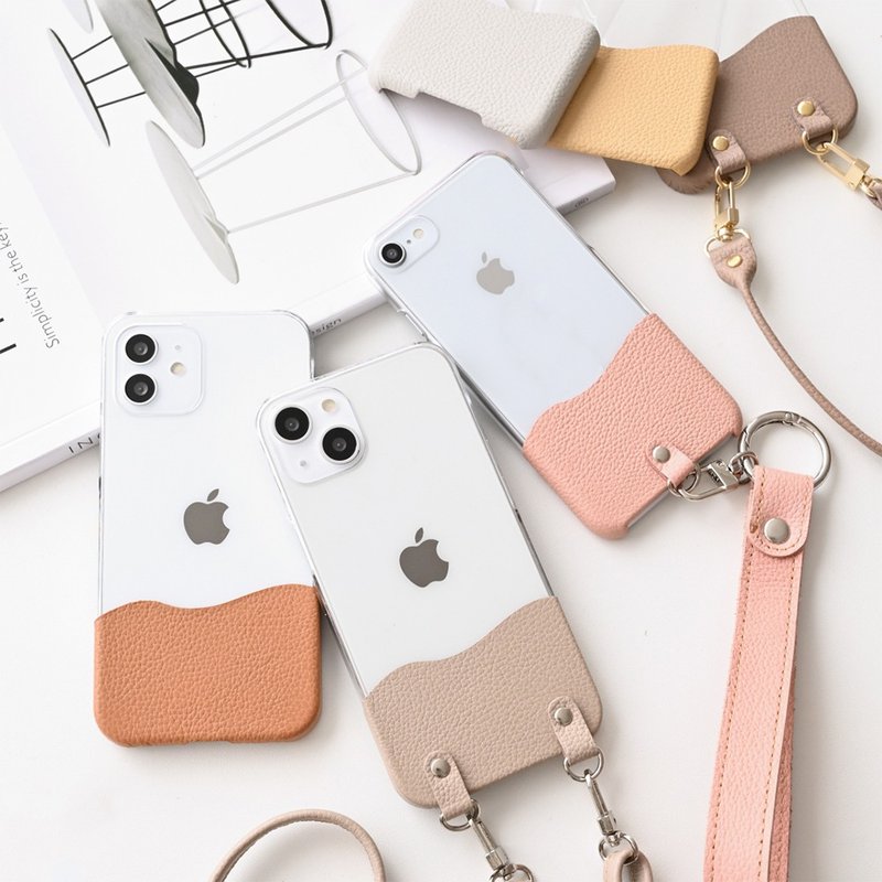 兼容于所有型号智慧型手机保护套 [Chomaru 收缩皮革] 透明智慧型手机肩姬路皮革智慧型手机带 暗色 BS32K - 手机壳/手机套 - 真皮 粉红色