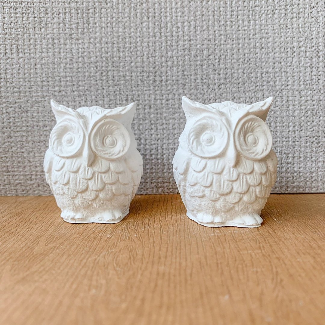 复古纯白守护猫头鹰扩香石 手工制作疗愈摆件 - 香薰/精油/线香 - 其他材质 白色