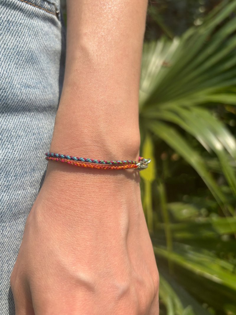 原创新品精致正能量混彩色925银扣编织双层手绳男女 节日手链礼物 - 手链/手环 - 其他材质 