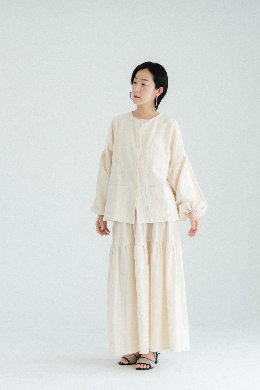 圆领排扣外套_米白 - 女装休闲/机能外套 - 棉 白色