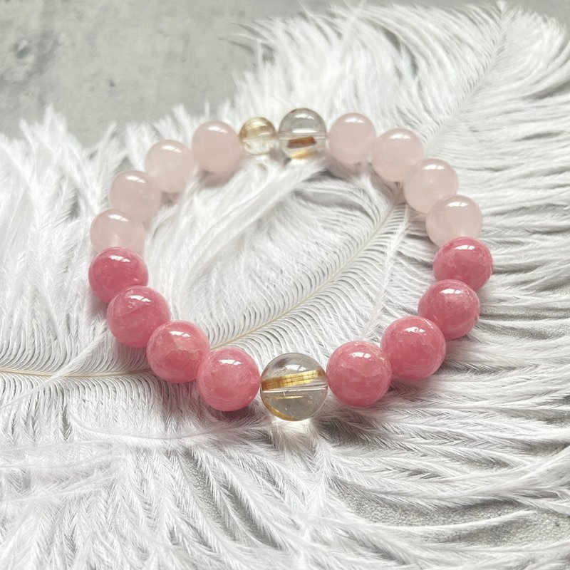 红纹。粉水晶。钛晶手串 - 手链/手环 - 水晶 粉红色