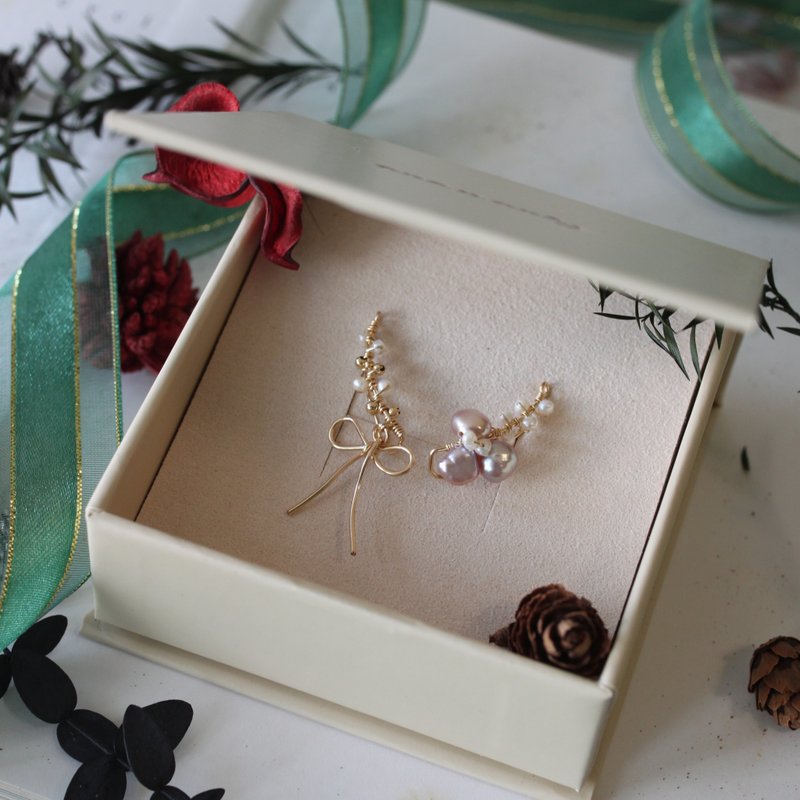 【礼物】神秘礼物14KGF珍珠耳环耳针耳夹共用款 - 耳环/耳夹 - 珍珠 粉红色