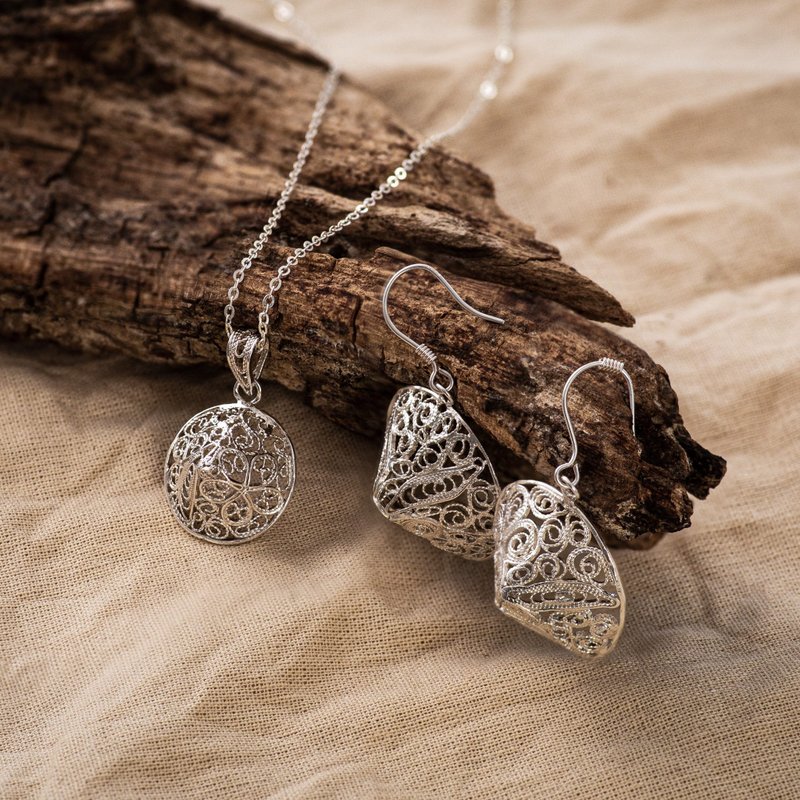 Vietnam Conical Hat Necklace Handmade Silver Filigree AG999 | Jewelry Art Studio - 项链 - 银 银色