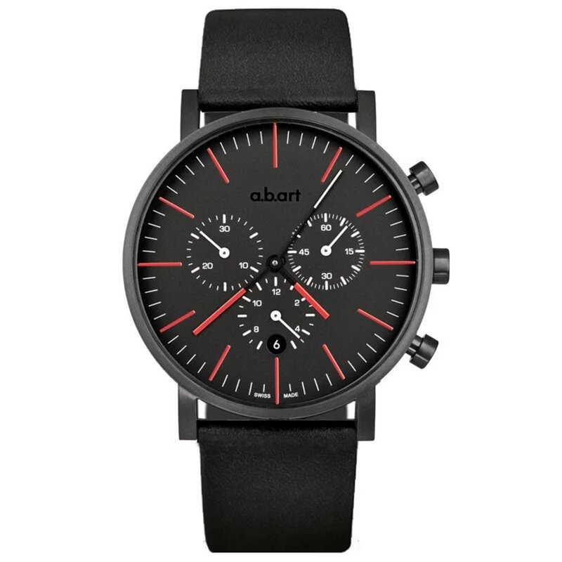 a.b.art  包浩斯极简之终极车队三眼计时码表-黑红 OC150 - 男表/中性表 - 不锈钢 黑色
