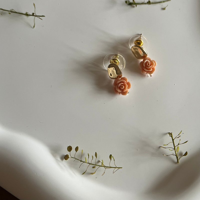 落日玫瑰 - 耳环/耳夹 - 铜/黄铜 粉红色