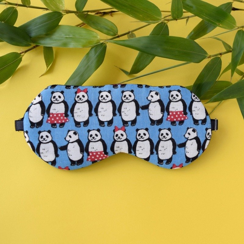 日本眼罩 幽默大熊猫 BLUE|有附收纳袋|圣诞礼盒|圣诞节 - 眼罩 - 棉．麻 蓝色