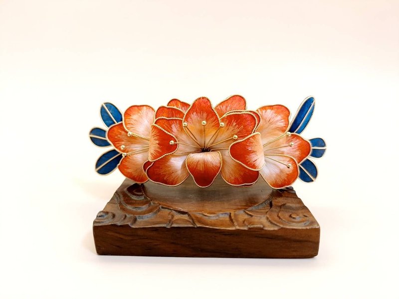 红莲映池 红色渐层莲花古风绒花掐丝发冠发簪发饰传统饰品 - 发饰 - 绣线 红色