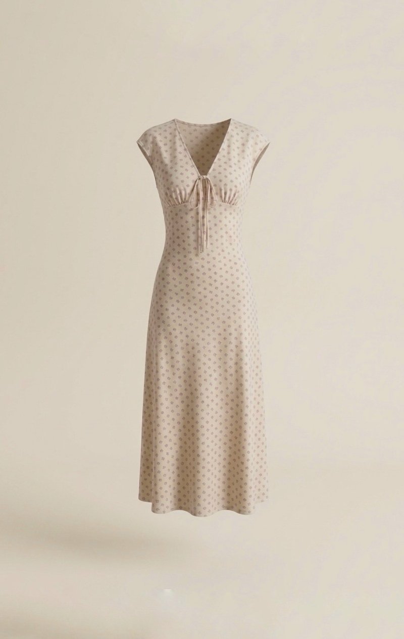 丝棉米色小碎花法式田园风格长洋装  轻婚纱 四月限量发行 - 洋装/连衣裙 - 棉．麻 粉红色