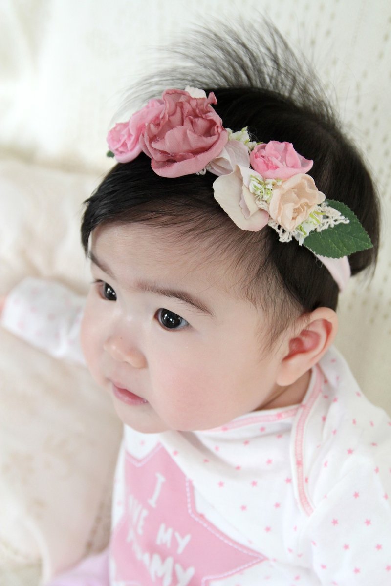 婴儿头带 宝宝头带 婴儿头饰 初生头带 Baby Headband Newborn Headband 头饰 弥月礼物 弥月头饰 百日宴头饰 周歳生日礼物 初生拍摄 摄影道具 婴儿摄影道具 - 围嘴/口水巾 - 棉．麻 粉红色