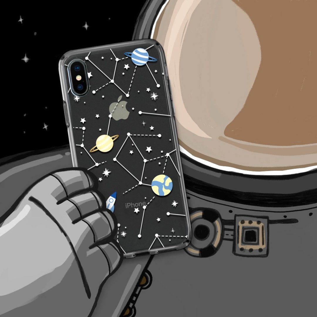 iPhone 14/14 Pro/13/12/11/SE3 太空迷航 透明耐冲击防摔手机壳 - 手机壳/手机套 - 塑料 白色