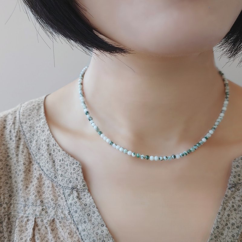 天然多彩 苔癣玛瑙珠串 14Kgf 包金项链 百搭 平衡稳定修复之石 - 项链 - 半宝石 绿色