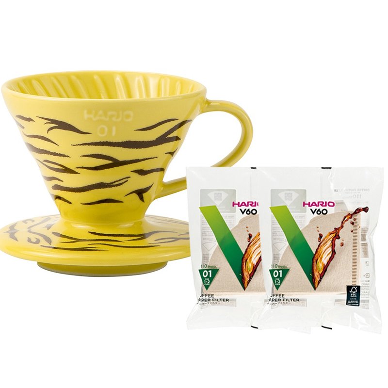 HARIO V60虎纹滤杯-黄 附滤纸2包/VDC-01-YEL-EX - 咖啡壶/周边 - 陶 黄色