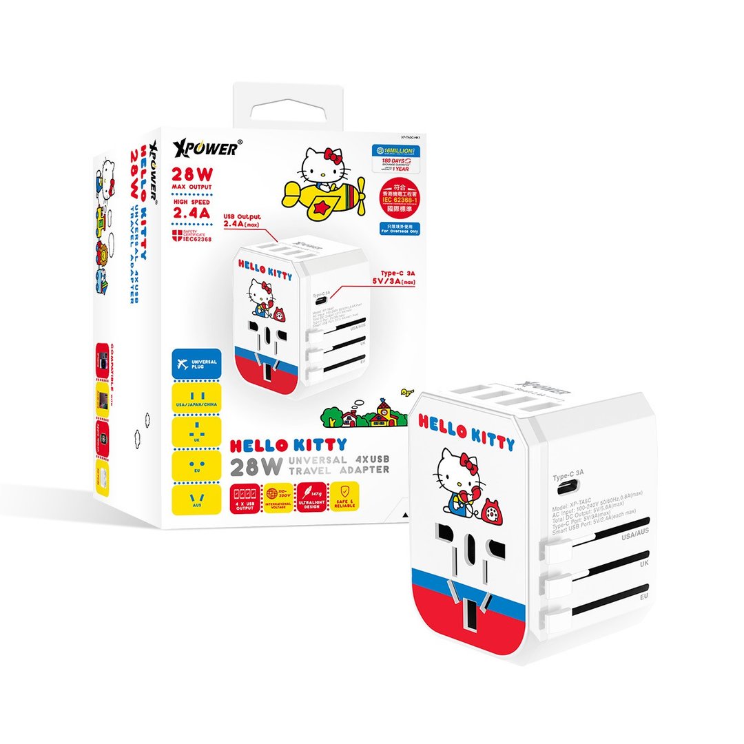 XPower x Hello Kitty TA5C 28W Type-C+USB旅行充电转插 - 手机配件 - 其他金属 白色