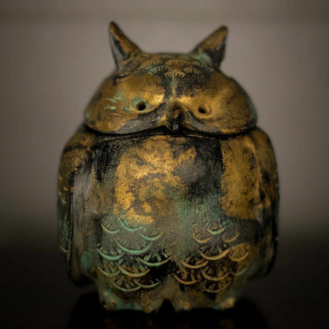 日本老件 高冈铜器 猫头鹰香炉 - 香薰/精油/线香 - 铜/黄铜 