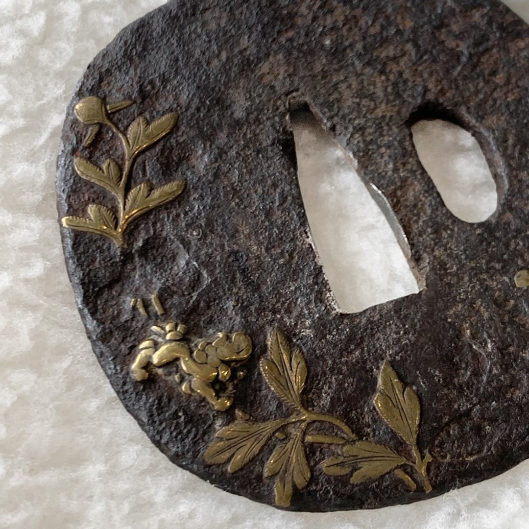 日本 古代日本武士刀镡│江户明治时期 剑格 - 摆饰 - 其他金属 金色