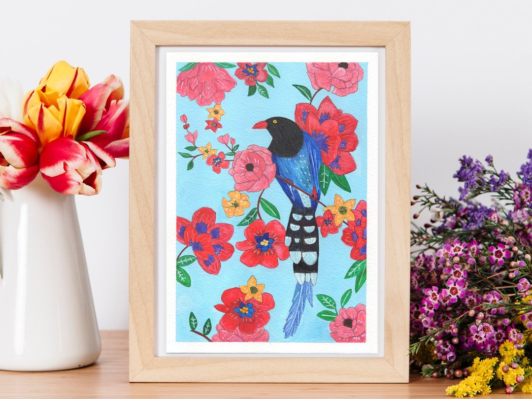 Original Painting // Hello Taiwan // Bird and Flower Painting - 海报/装饰画/版画 - 纸 红色