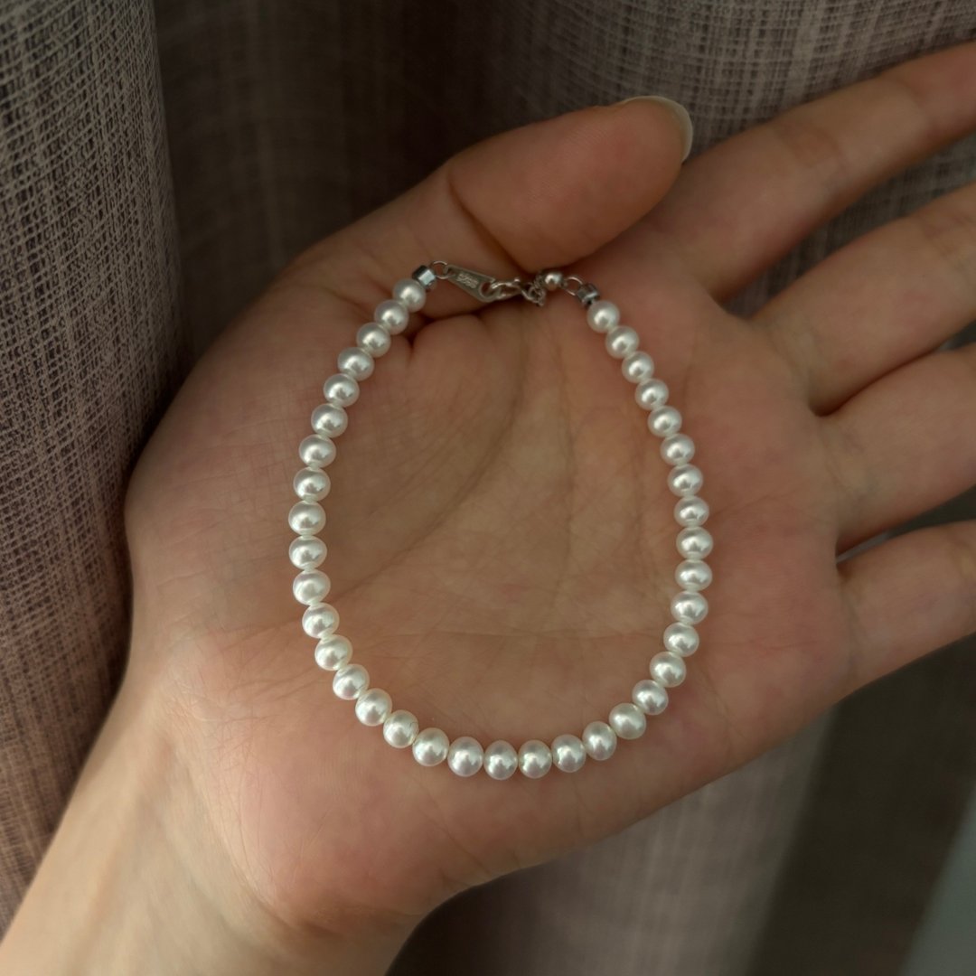 日常百搭 淡水珍珠手链 高皮光 baby pearl 迷你珠 S925 延长链 - 手链/手环 - 珍珠 白色