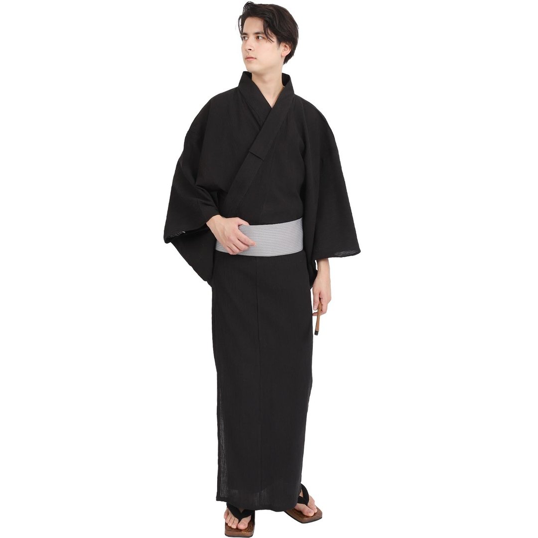 日本 和服 男 杨柳 浴衣 腰封 2 件 套组 M-5L 黑 z38-04 - 其他 - 棉 黑色
