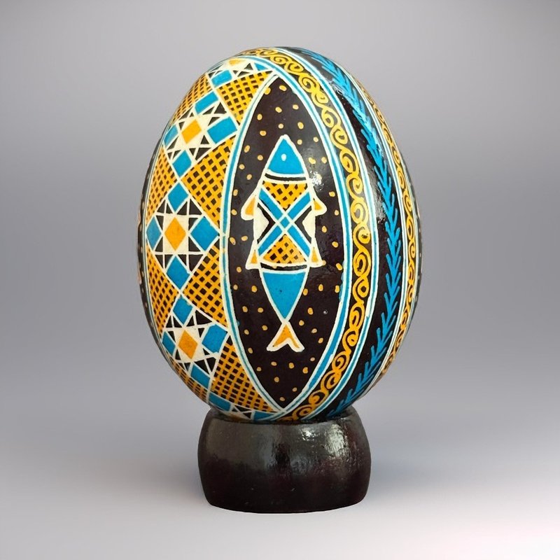 乌克兰复活节彩蛋 真鸡彩蛋 手绘蛋壳 胡特尔彩蛋 - 摆饰 - 其他材质 黑色