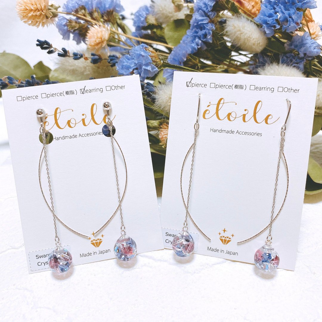 SDL-010 Swallow Dome Long S Earrings / Clip-On - 耳环/耳夹 - 树脂 紫色