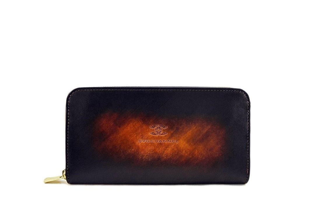 ACROMO Brown Zip Around Wallet - 皮夹/钱包 - 真皮 咖啡色
