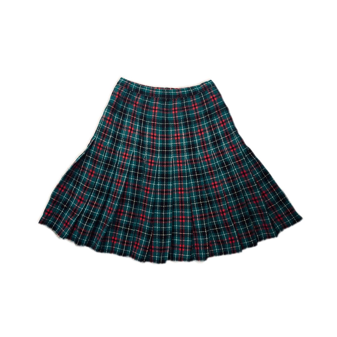 Vintage Wool Tartan skirt 古着美国毛料格子半身裙 - 裙子 - 羊毛 绿色