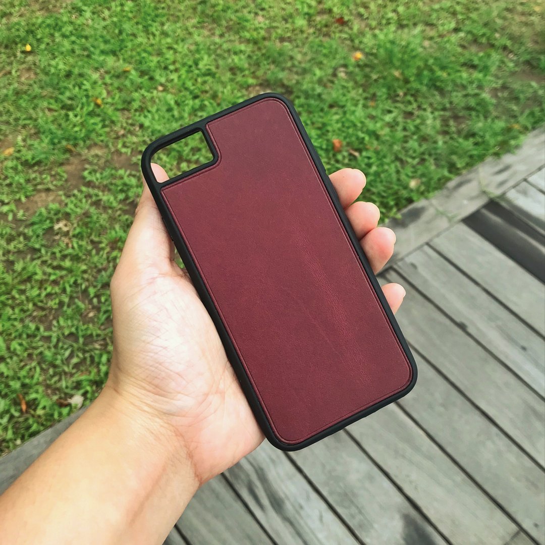 【iPhone 手机壳】酒红色植鞣牛皮/防摔/多款型号/定制化印字 - 手机壳/手机套 - 真皮 紫色