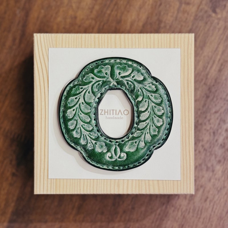 原创手工制作牛皮剑道木刀镡 隐秘之境 雾蜡绿 木刀锷 Tsuba - 运动配件 - 真皮 绿色
