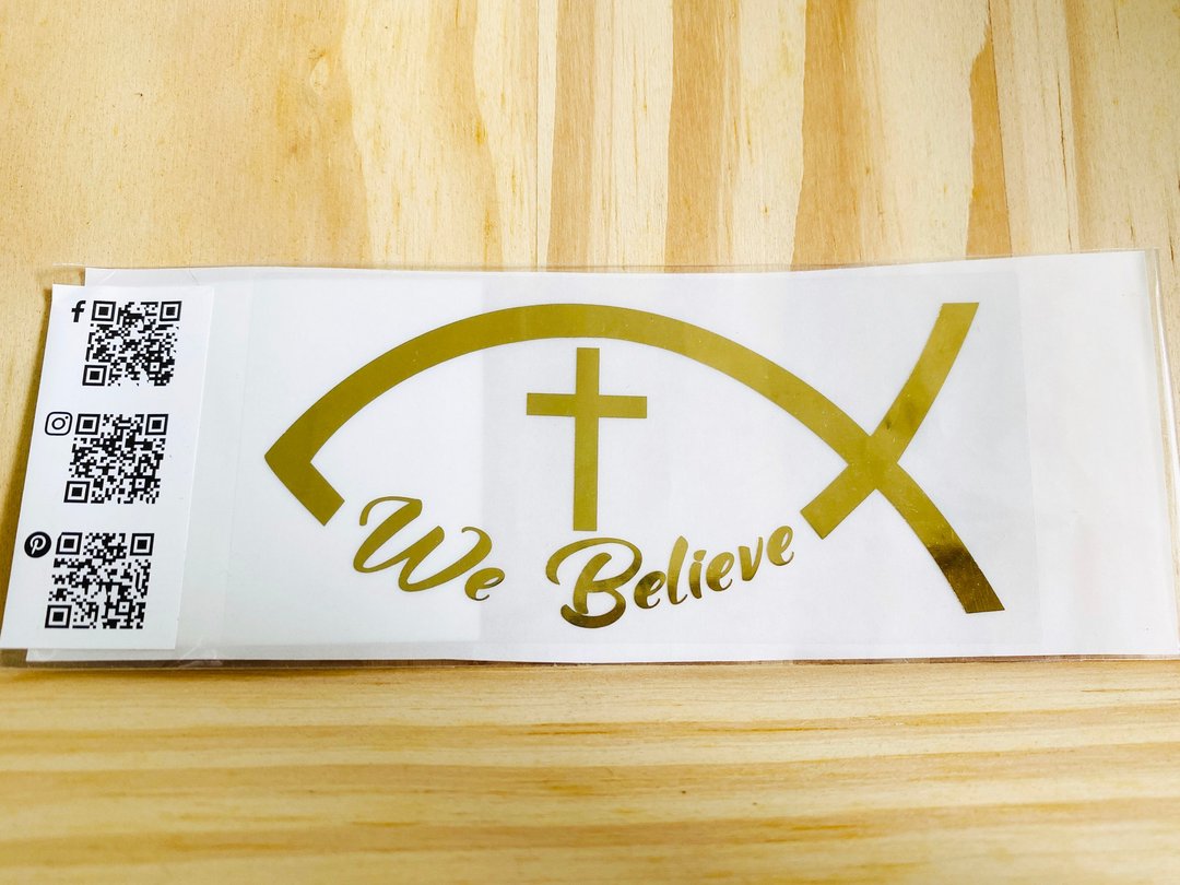 We Believe耶稣鱼烫金贴纸1入/防水车贴/福音商品/透明贴纸/基督 - 贴纸 - 防水材质 金色