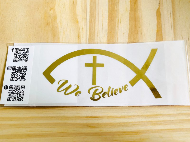 We Believe耶稣鱼烫金贴纸1入/防水车贴/福音商品/透明贴纸/基督 - 贴纸 - 防水材质 金色