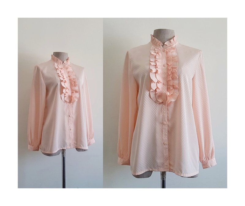 复古蜜桃波点荷叶边上衣 - 女装上衣 - 聚酯纤维 