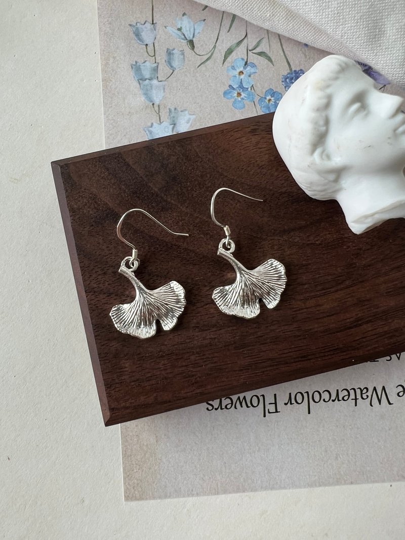 植系-银杏-纯银耳环-黄铜耳环-小款 - 耳环/耳夹 - 纯银 银色