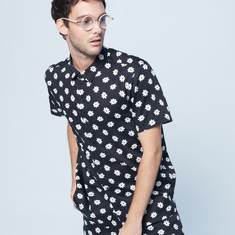 Stone@s Daisy Printed Shirts / 印花衬衫 - 男装衬衫 - 棉．麻 黑色
