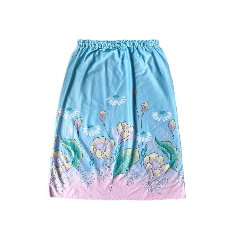 美国古着棉花糖色花朵 松紧带半身裙 - 裙子 - 聚酯纤维 多色