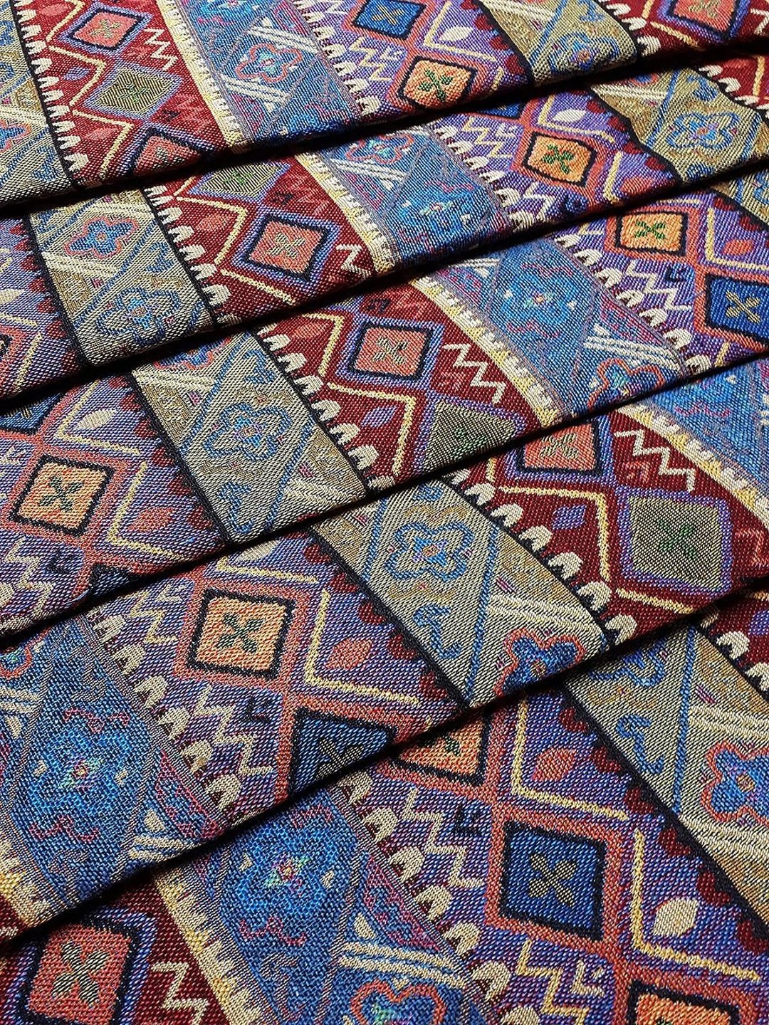 Multi-color Tribal Fabric Thai Woven Fabric Craft Supplies Textile 1/2 yard - 编织/刺绣/羊毛毡/裁缝 - 其他材质 多色