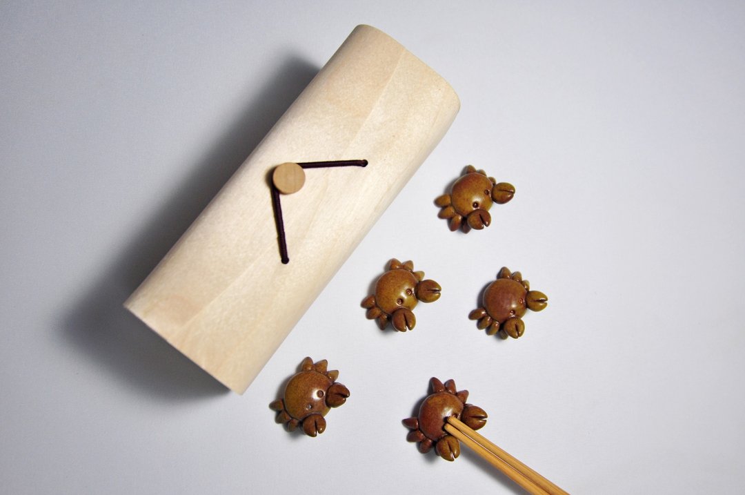 绝版陶瓷手作摆件组含盒 筷架茶枕茶置茶针架搁置架笔搁 棕蟹5入 - 筷子/筷架 - 陶 咖啡色