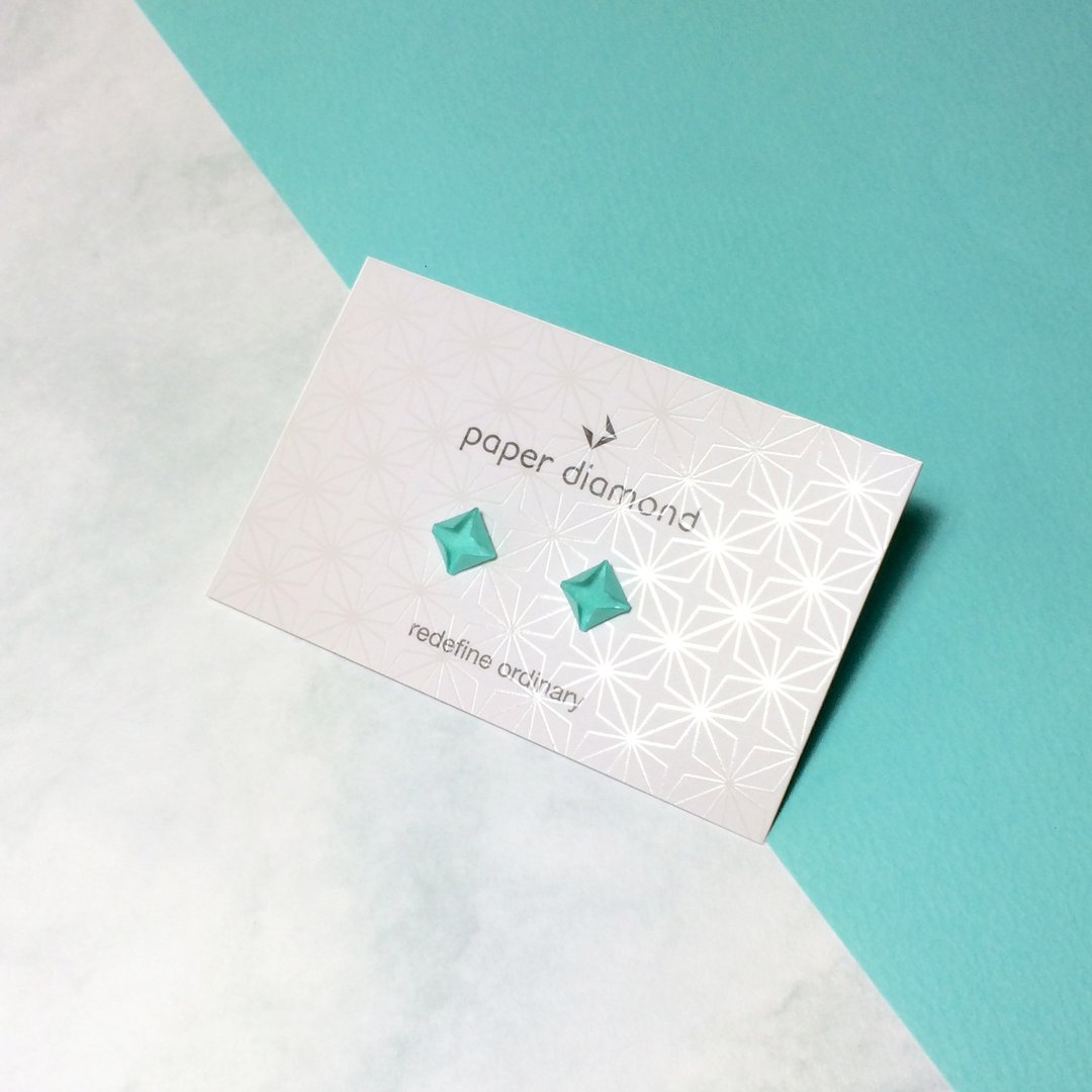 【出清品】绝版悠闲风格Tiffany Blue折纸钻石形耳环 - 耳环/耳夹 - 纸 蓝色