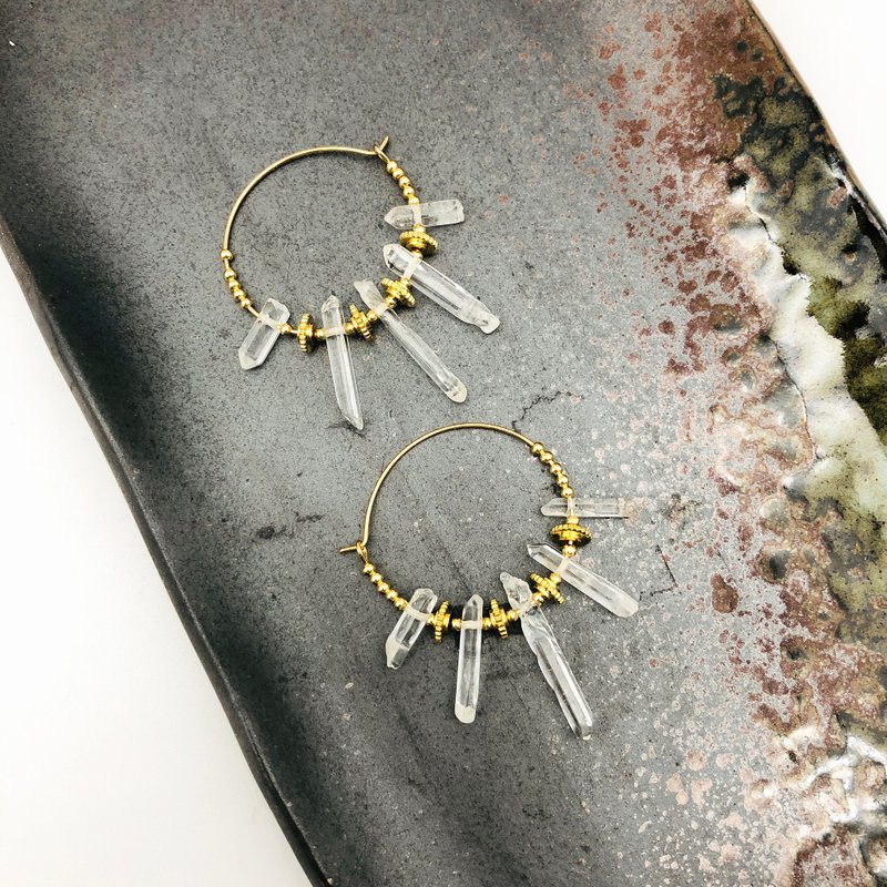 水晶14kgf耳环 波希米亚耳环 防过敏 天然水晶 情人节礼物 - 耳环/耳夹 - 宝石 透明